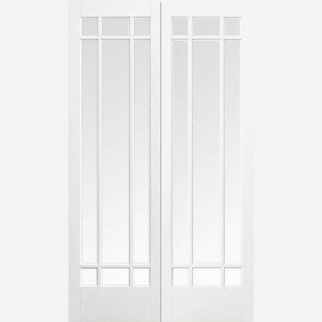This is an image showing LPD - Manhattan 9L Pair Primed White Doors 1219 x 1981 available from T.H Wiggans Ironmongery in Kendal, quick delivery at discounted prices.