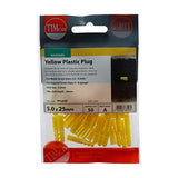 This is an image showing TIMCO Plastic Plugs - Yellow - 25mm - 50 Pieces TIMpac available from T.H Wiggans Ironmongery in Kendal, quick delivery at discounted prices.