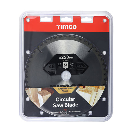 This is an image showing TIMCO 0° Mitre Saw Blade - 250 x 30 x 48T - 1 Each Clamshell available from T.H Wiggans Ironmongery in Kendal, quick delivery at discounted prices.