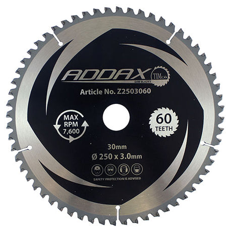 This is an image showing TIMCO 0° Mitre Saw Blade - 250 x 30 x 60T - 1 Each Clamshell available from T.H Wiggans Ironmongery in Kendal, quick delivery at discounted prices.