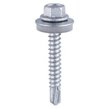 This is an image showing TIMCO Metal Construction Heavy Section Screws - Hex - EPDM Washer - Self-Drilling - Zinc - 5.5 x 32 - 100 Pieces Box available from T.H Wiggans Ironmongery in Kendal, quick delivery at discounted prices.