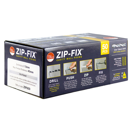 This is an image showing TIMCO Zip-Fix Cavity Wall Fixings - Zinc - M6 - 50 Pieces Box available from T.H Wiggans Ironmongery in Kendal, quick delivery at discounted prices.