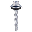 This is an image showing TIMCO Metal Construction Light Section Screws - Hex - EPDM Washer - Self-Drilling - Zinc - 5.5 x 25 - 100 Pieces Bag available from T.H Wiggans Ironmongery in Kendal, quick delivery at discounted prices.