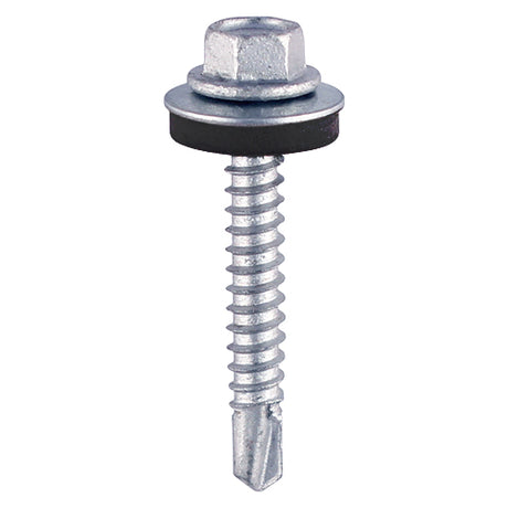 This is an image showing TIMCO Metal Construction Light Section Screws - Hex - EPDM Washer - Self-Drilling - Zinc - 5.5 x 32 - 100 Pieces Bag available from T.H Wiggans Ironmongery in Kendal, quick delivery at discounted prices.