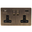 This is an image showing Eurolite Concealed 3mm 2 Gang 13Amp Switched Socket With Usb C Ant Brass - Antique Brass (With Black Trim) ab2usbcb available to order from T.H. Wiggans Ironmongery in Kendal, quick delivery and discounted prices.
