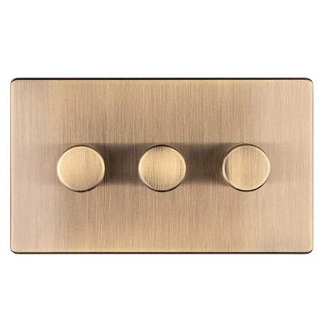 This is an image showing Eurolite 3 Gang Dimmer - Antique Brassab3dled available to order from T.H. Wiggans Ironmongery in Kendal, quick delivery and discounted prices.