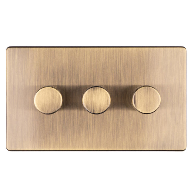 This is an image showing Eurolite 3 Gang Dimmer - Antique Brassab3dled available to order from T.H. Wiggans Ironmongery in Kendal, quick delivery and discounted prices.