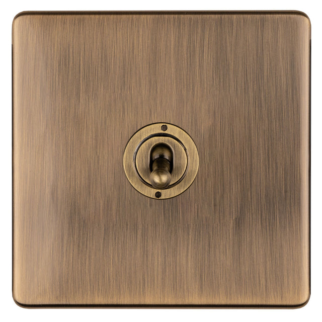This is an image showing Eurolite 1 Gang 10Amp 2Way Toggle Switch- Antique Brassabt1sw available to order from T.H. Wiggans Ironmongery in Kendal, quick delivery and discounted prices.