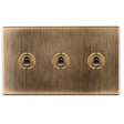 This is an image showing Eurolite 3 Gang 10Amp 2Way Toggle Switch- Antique Brassabt3sw available to order from T.H. Wiggans Ironmongery in Kendal, quick delivery and discounted prices.