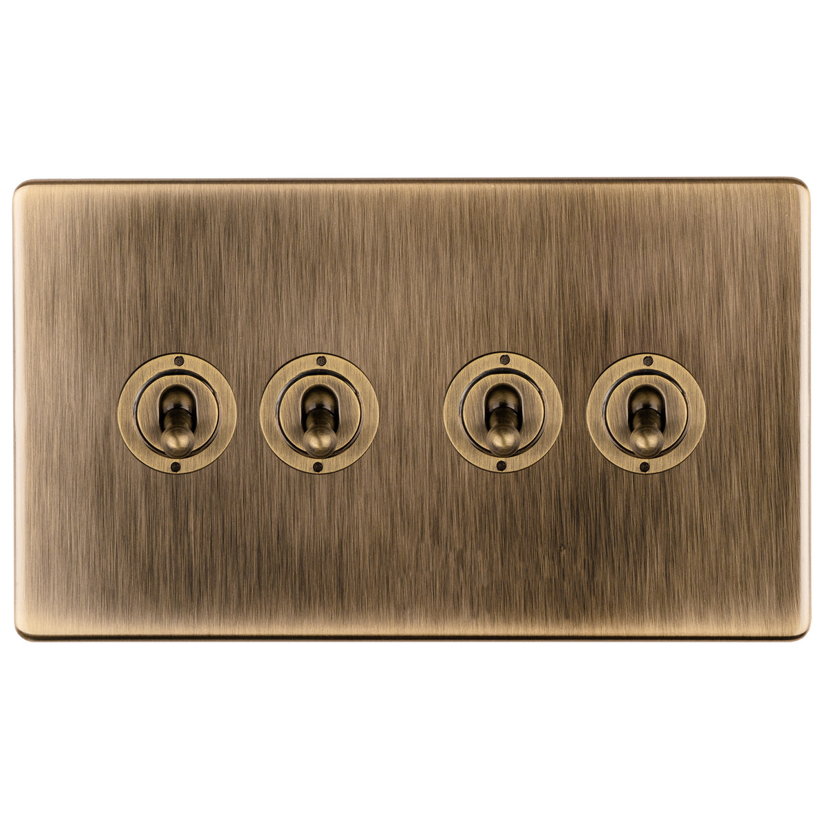 This is an image showing Eurolite 4 Gang 10Amp 2Way Toggle Switch - Antique Brassabt4sw available to order from T.H. Wiggans Ironmongery in Kendal, quick delivery and discounted prices.