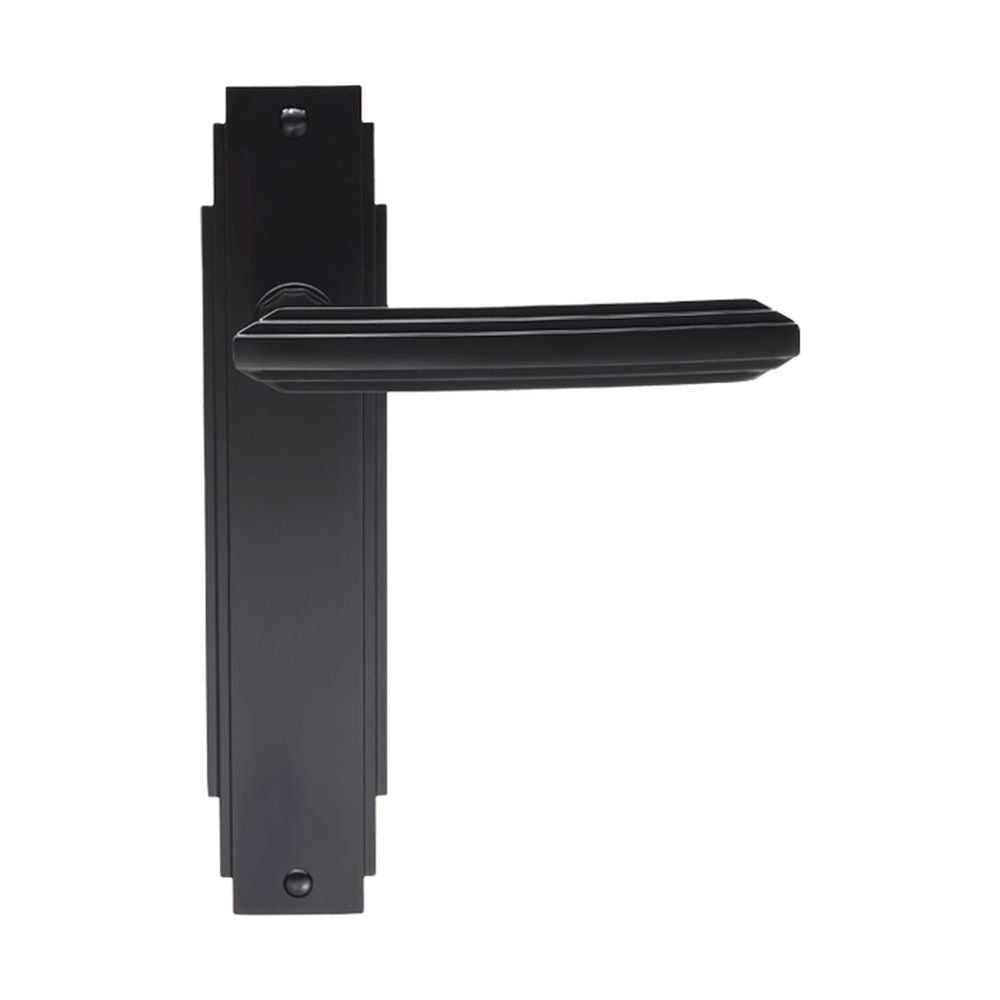 This is an image of Carlisle Brass - Art Deco Lever on Latch Backplate - Matt Black available to order from T.H Wiggans Architectural Ironmongery in Kendal, quick delivery and discounted prices.