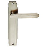 This is an image of Carlisle Brass - Art Deco Lever on Latch Backplate - Satin Nickel available to order from T.H Wiggans Architectural Ironmongery in Kendal, quick delivery and discounted prices.