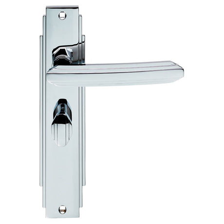 This is an image of Carlisle Brass - Art Deco Lever on WC Backplate - Polished Chrome available to order from T.H Wiggans Architectural Ironmongery in Kendal, quick delivery and discounted prices.