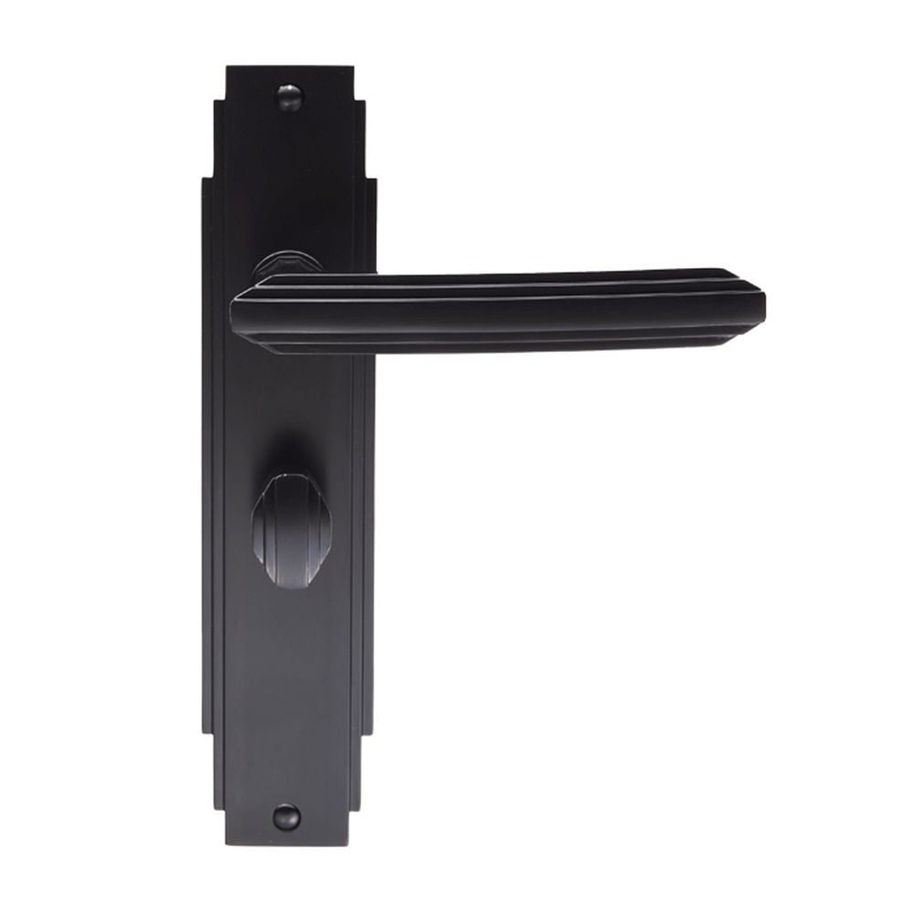 This is an image of Carlisle Brass - Art Deco Lever on WC Backplate - Matt Black available to order from T.H Wiggans Architectural Ironmongery in Kendal, quick delivery and discounted prices.