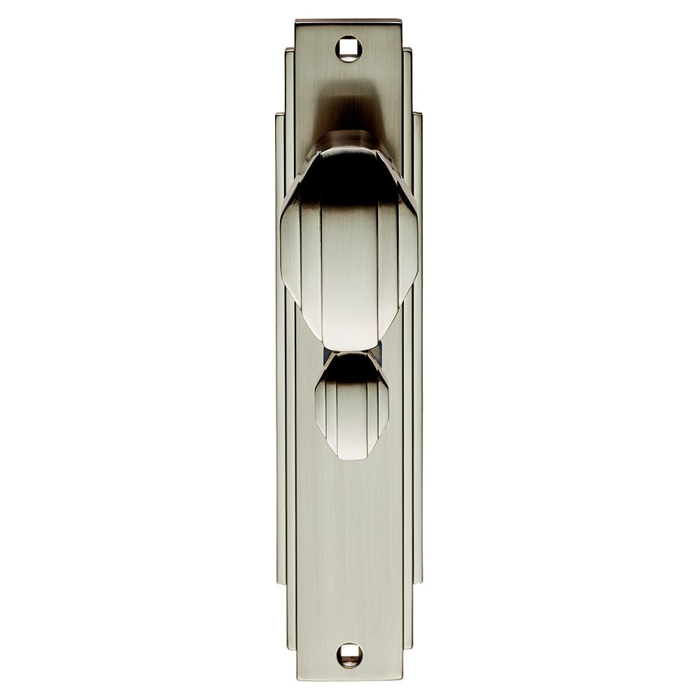 This is an image of Carlisle Brass - Art Deco Knob on WC Backplate - Satin Nickel available to order from T.H Wiggans Architectural Ironmongery in Kendal, quick delivery and discounted prices.