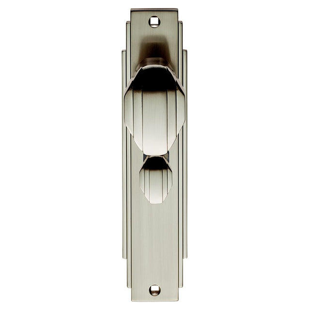 This is an image of Carlisle Brass - Art Deco Knob on WC Backplate - Satin Nickel available to order from T.H Wiggans Architectural Ironmongery in Kendal, quick delivery and discounted prices.