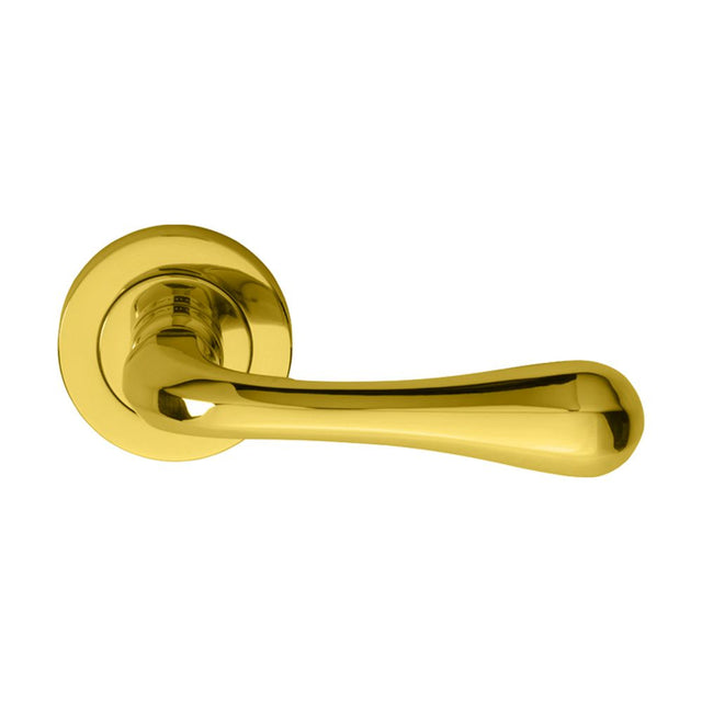 This is an image of Manital - Astro Lever on Round Rose - Polished Brass available to order from T.H Wiggans Architectural Ironmongery in Kendal, quick delivery and discounted prices.