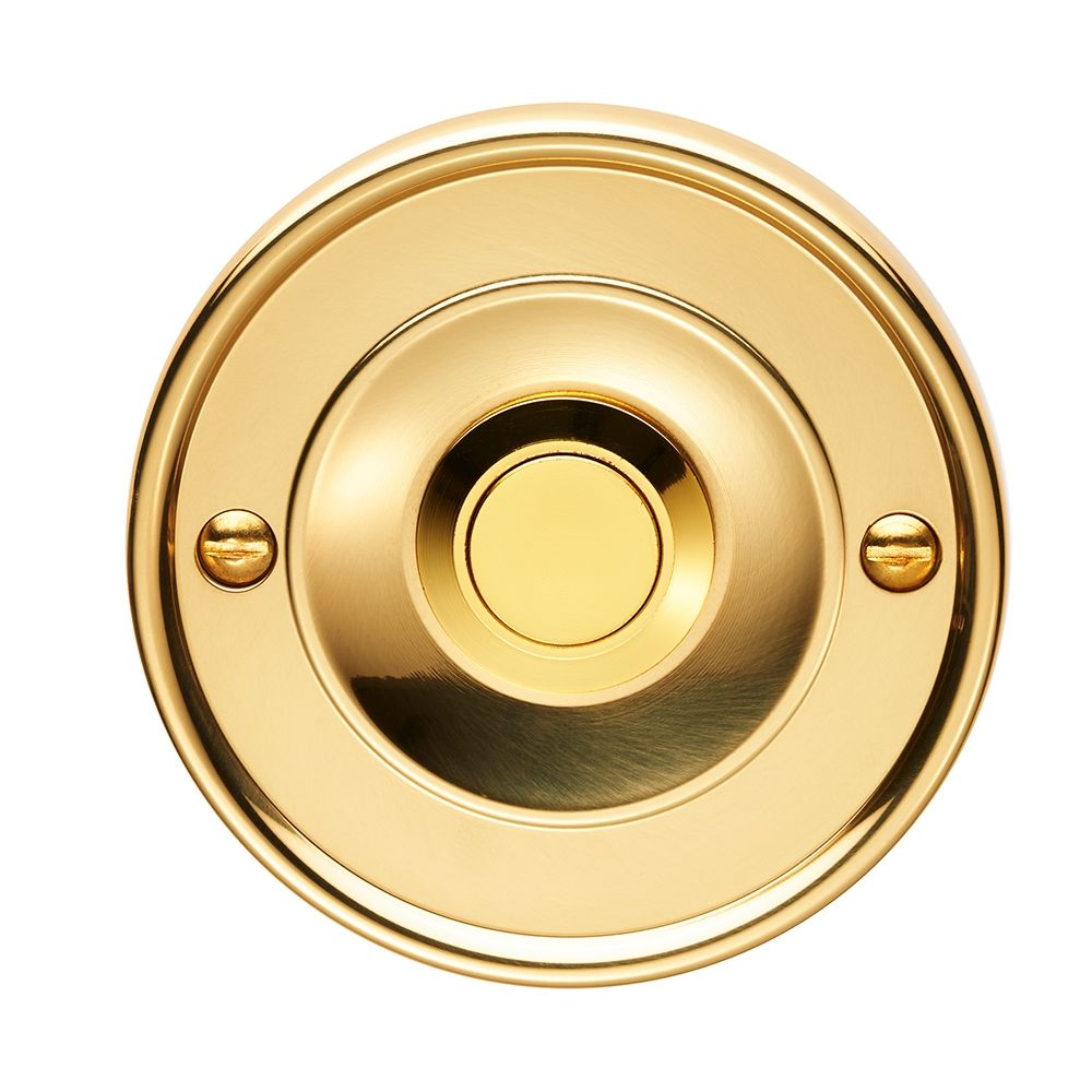 This is an image of Carlisle Brass - Round Bell Push - Polished Brass available to order from T.H Wiggans Architectural Ironmongery in Kendal, quick delivery and discounted prices.