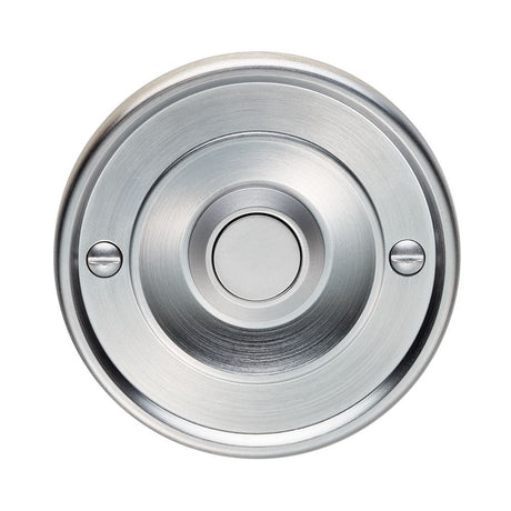 This is an image of Carlisle Brass - Round Bell Push - Satin Chrome available to order from T.H Wiggans Architectural Ironmongery in Kendal, quick delivery and discounted prices.