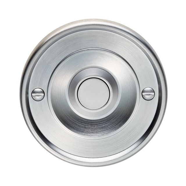 This is an image of Carlisle Brass - Round Bell Push - Satin Chrome available to order from T.H Wiggans Architectural Ironmongery in Kendal, quick delivery and discounted prices.