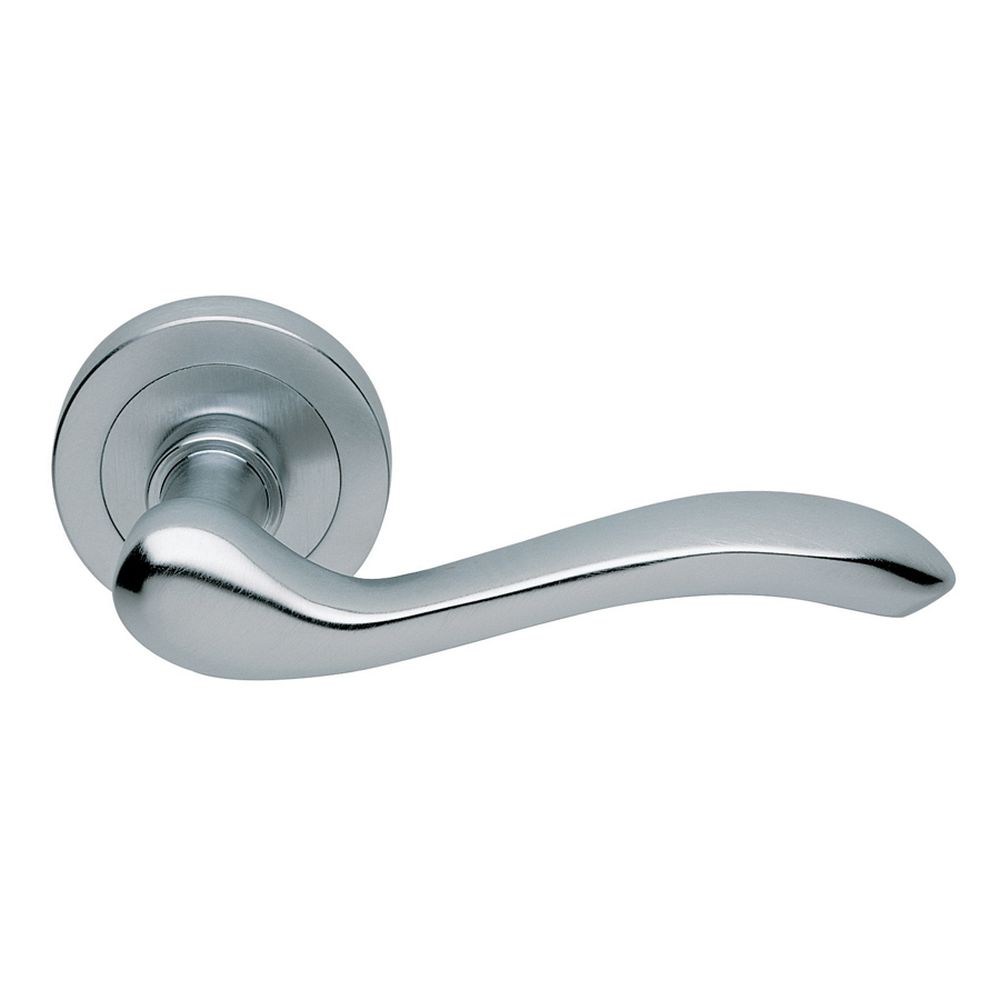 This is an image of Manital - Apollo Lever on Round Rose - Satin Chrome available to order from T.H Wiggans Architectural Ironmongery in Kendal, quick delivery and discounted prices.