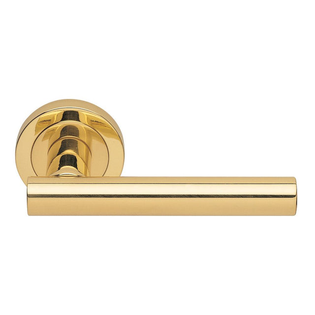 This is an image of Manital - Calla Lever on Round Rose - Polished Brass available to order from T.H Wiggans Architectural Ironmongery in Kendal, quick delivery and discounted prices.