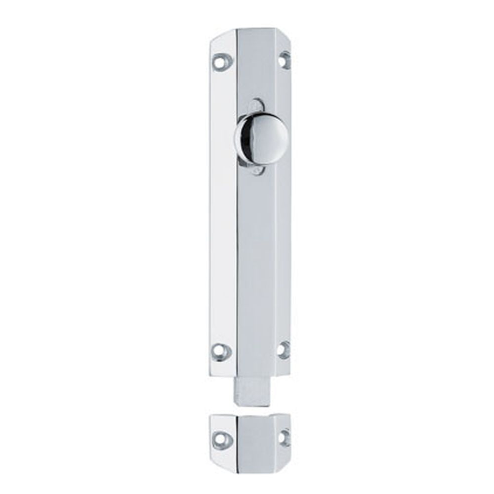 This is an image of a Carlisle Brass - Surface Bolt 102mm - Polished Chrome that is availble to order from T.H Wiggans Architectural Ironmongery in Kendal in Kendal.