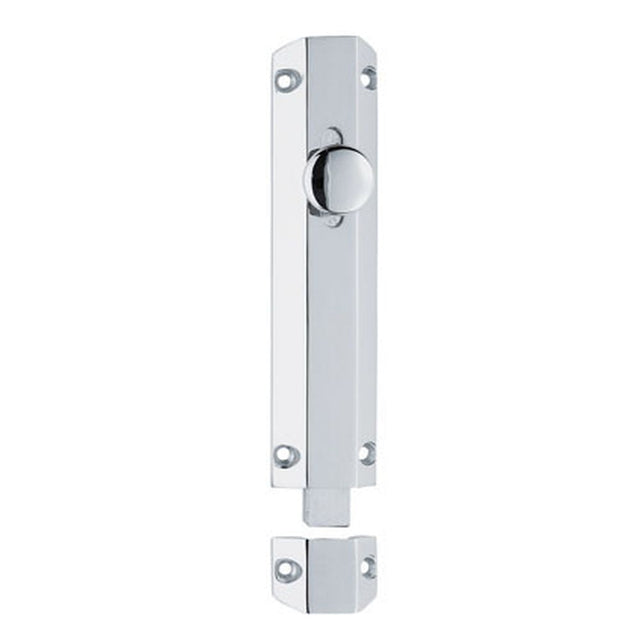 This is an image of a Carlisle Brass - Surface Bolt 102mm - Polished Chrome that is availble to order from T.H Wiggans Architectural Ironmongery in Kendal in Kendal.