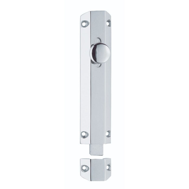 This is an image of a Carlisle Brass - Surface Bolt 156mm - Polished Chrome that is availble to order from T.H Wiggans Architectural Ironmongery in Kendal in Kendal.