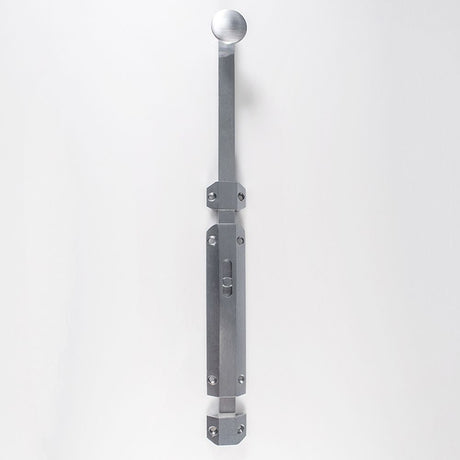 This is an image of a Carlisle Brass - Surface Bolt - extended 355mm - Satin Chrome that is availble to order from T.H Wiggans Architectural Ironmongery in Kendal in Kendal.