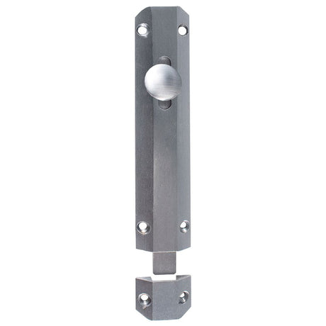 This is an image of a Carlisle Brass - Surface Bolt 152mm - Satin Chrome that is availble to order from T.H Wiggans Architectural Ironmongery in Kendal in Kendal.