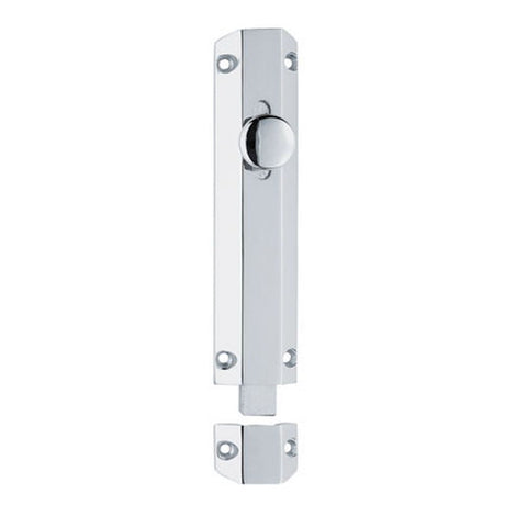 This is an image of a Carlisle Brass - Surface Bolt 203mm - Polished Chrome that is availble to order from T.H Wiggans Architectural Ironmongery in Kendal in Kendal.