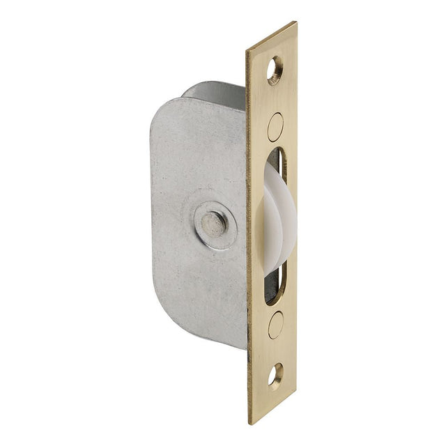 This is an image of a Carlisle Brass - Sash Window Axle Pulley No 2 - Polished Brass that is availble to order from T.H Wiggans Architectural Ironmongery in Kendal in Kendal.