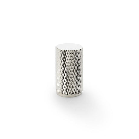 This is an image showing Alexander & Wilks Brunel Knurled Cylinder Cupboard Knob - Polished Nickel - 35mm aw800-35-pn available to order from T.H Wiggans Ironmongery in Kendal, quick delivery and discounted prices.