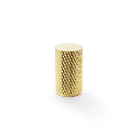 This is an image showing Alexander & Wilks Brunel Knurled Cylinder Cupboard Knob - Satin Brass PVD - 35mm aw800-35-sbpvd available to order from T.H Wiggans Ironmongery in Kendal, quick delivery and discounted prices.