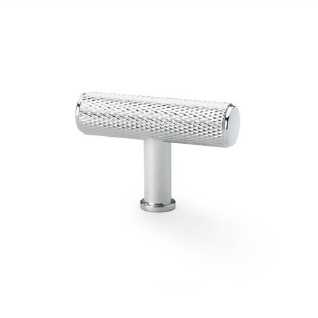 This is an image showing Alexander & Wilks Crispin Knurled T-bar Cupboard Knob - Polished Chrome aw801-55-pc available to order from T.H Wiggans Ironmongery in Kendal, quick delivery and discounted prices.