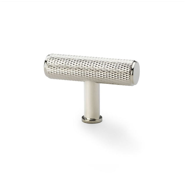 This is an image showing Alexander & Wilks Crispin Knurled T-bar Cupboard Knob - Polished Nickel aw801-55-pn available to order from T.H Wiggans Ironmongery in Kendal, quick delivery and discounted prices.