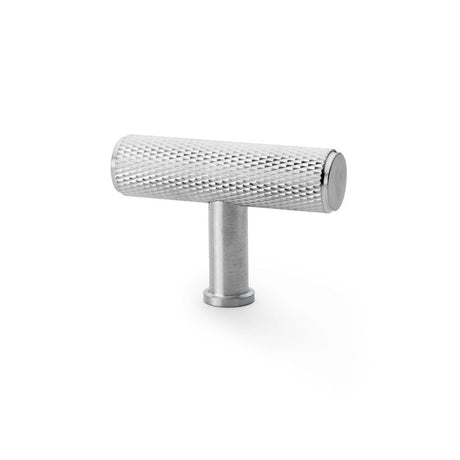 This is an image showing Alexander & Wilks Crispin Knurled T-bar Cupboard Knob - Satin Chrome aw801-55-sc available to order from T.H Wiggans Ironmongery in Kendal, quick delivery and discounted prices.