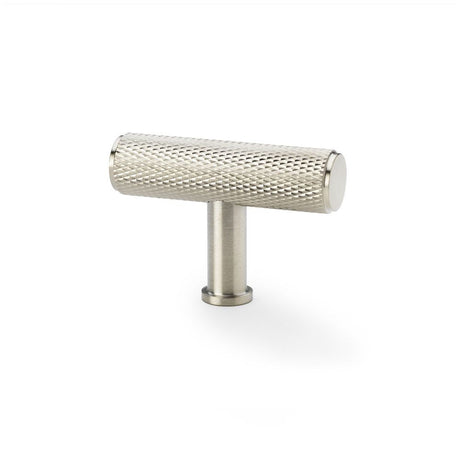 This is an image showing Alexander & Wilks Crispin Knurled T-bar Cupboard Knob - Satin Nickel aw801-55-sn available to order from T.H Wiggans Ironmongery in Kendal, quick delivery and discounted prices.