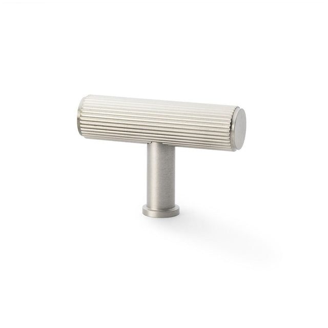 This is an image showing Alexander & Wilks Crispin Reeded T-bar Cupboard Knob - Satin Nickel aw801r-55-sn available to order from T.H Wiggans Ironmongery in Kendal, quick delivery and discounted prices.