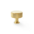 This is an image showing Alexander & Wilks Lucia Knurled Cupboard Knob - Satin Brass PVD - 35mm aw807k-35-sbpvd available to order from T.H Wiggans Ironmongery in Kendal, quick delivery and discounted prices.