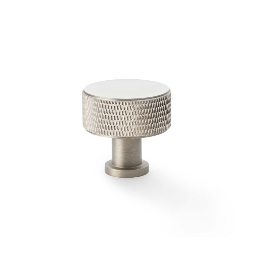 This is an image showing Alexander & Wilks Lucia Knurled Cupboard Knob - Satin Nickel - 35mm aw807k-35-sn available to order from T.H Wiggans Ironmongery in Kendal, quick delivery and discounted prices.