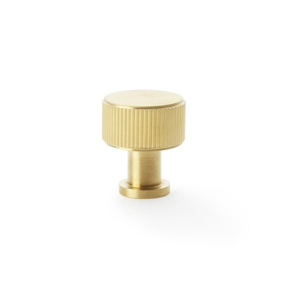 This is an image showing Alexander & Wilks Lucia Reeded Cupboard Knob - Satin Brass PVD - 29mm aw807r-29-sbpvd available to order from T.H Wiggans Ironmongery in Kendal, quick delivery and discounted prices.