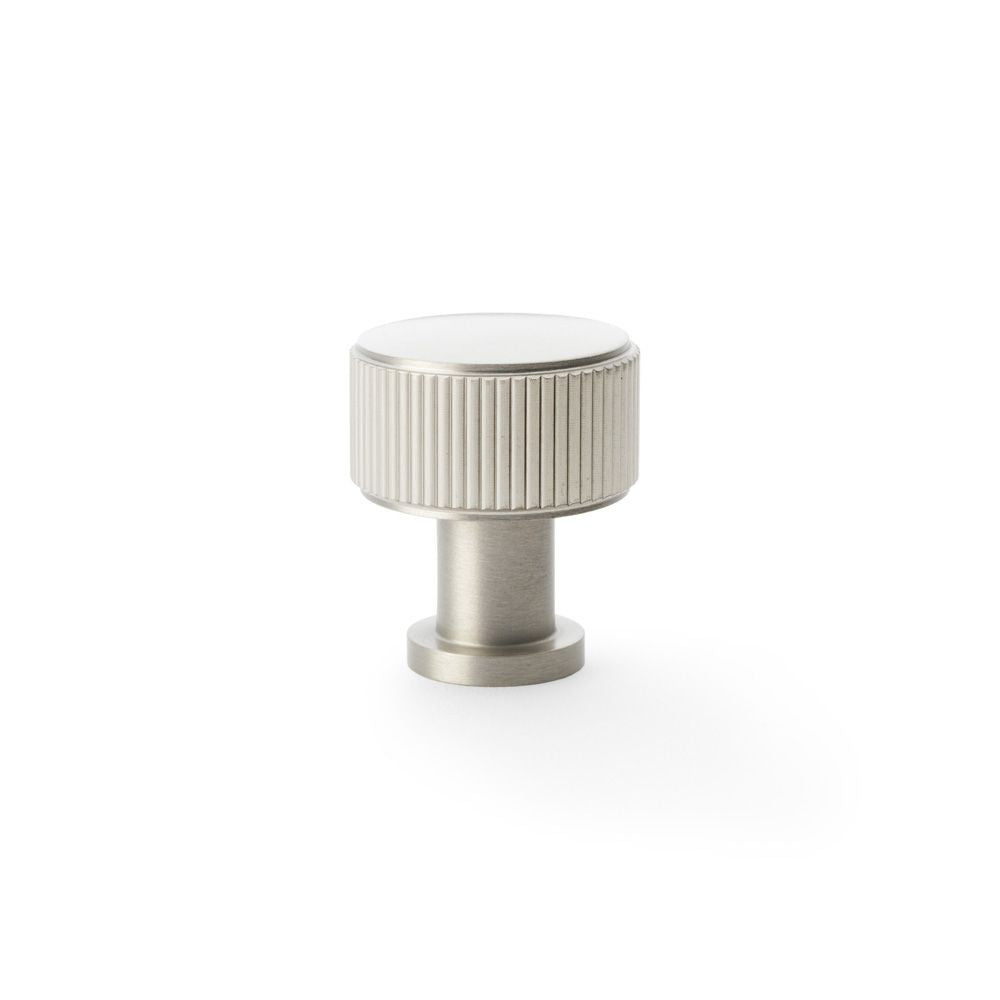 This is an image showing Alexander & Wilks Lucia Reeded Cupboard Knob - Satin Nickel - 29mm aw807r-29-sn available to order from T.H Wiggans Ironmongery in Kendal, quick delivery and discounted prices.