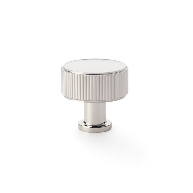 This is an image showing Alexander & Wilks Lucia Reeded Cupboard Knob - Polished Nickel - 35mm aw807r-35-pn available to order from T.H Wiggans Ironmongery in Kendal, quick delivery and discounted prices.