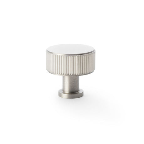 This is an image showing Alexander & Wilks Lucia Reeded Cupboard Knob - Satin Nickel - 35mm aw807r-35-sn available to order from T.H Wiggans Ironmongery in Kendal, quick delivery and discounted prices.