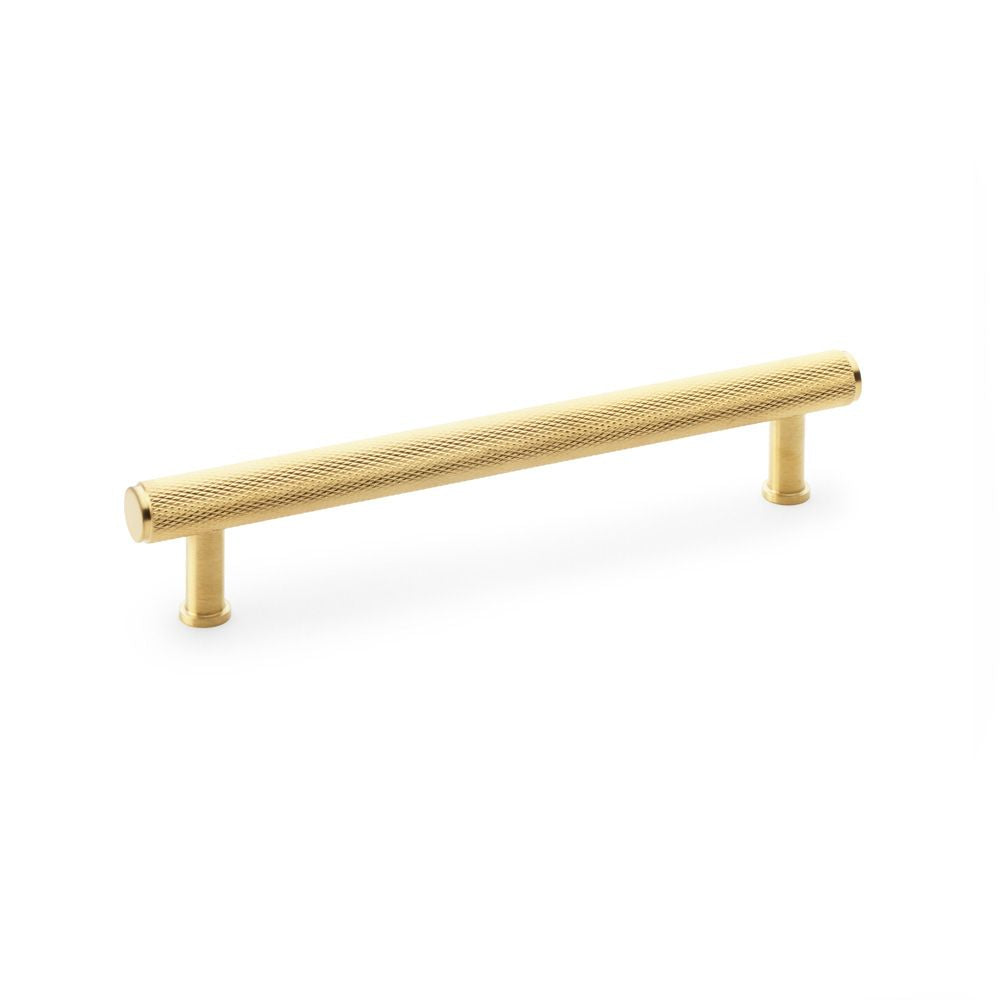 This is an image showing Alexander & Wilks Crispin Knurled T-bar Cupboard Pull Handle - Satin Brass PVD - Centres 160mm aw809-160-sbpvd available to order from T.H Wiggans Ironmongery in Kendal, quick delivery and discounted prices.