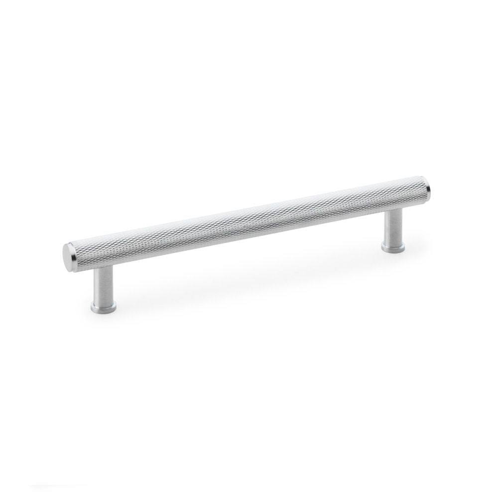 This is an image showing Alexander & Wilks Crispin Knurled T-bar Cupboard Pull Handle - Satin Chrome - Centres 160mm aw809-160-sc available to order from T.H Wiggans Ironmongery in Kendal, quick delivery and discounted prices.