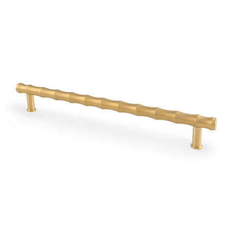 This is an image showing Alexander & Wilks Crispin Bamboo T-bar Cupboard Pull Handle - Satin Brass PVD - 224mm Centres aw809b-224-sbpvd available to order from T.H Wiggans Ironmongery in Kendal, quick delivery and discounted prices.