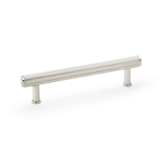 This is an image showing Alexander & Wilks Crispin Reeded T-bar Cupboard Pull Handle - Polished Nickel - 128mm aw809r-128-pn available to order from T.H Wiggans Ironmongery in Kendal, quick delivery and discounted prices.